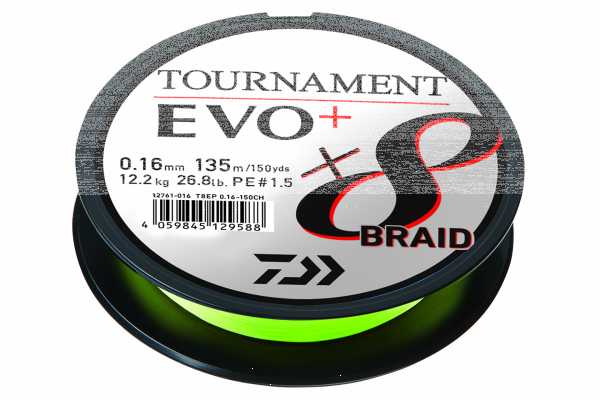 Daiwa Tournament X8 Braid EVO+ 135m / Chartreuse 0,12mm / 8.6kg